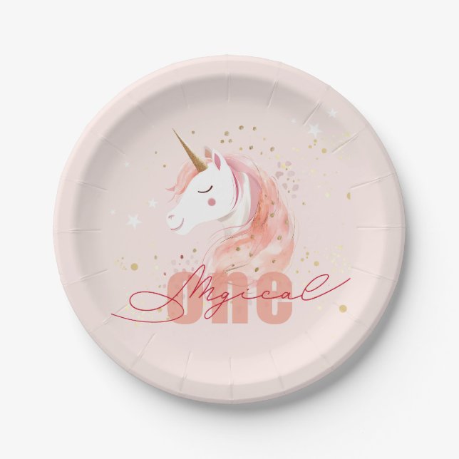 Prato De Papel Magical Unicorn First Birthday (Frente)