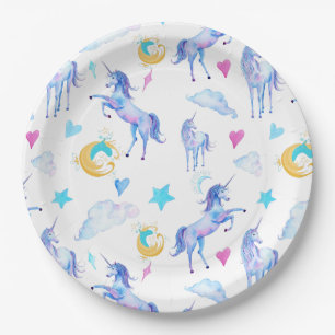 Prato De Papel Magical Unicorn Pattern Watercolor Design