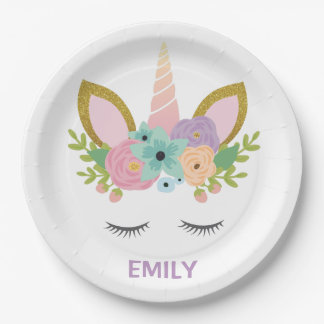 Prato De Papel Magical Unicorn Personalizado nome brilha
