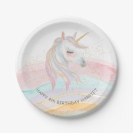 Prato De Papel Magical Watercolor Unicorn Birthday