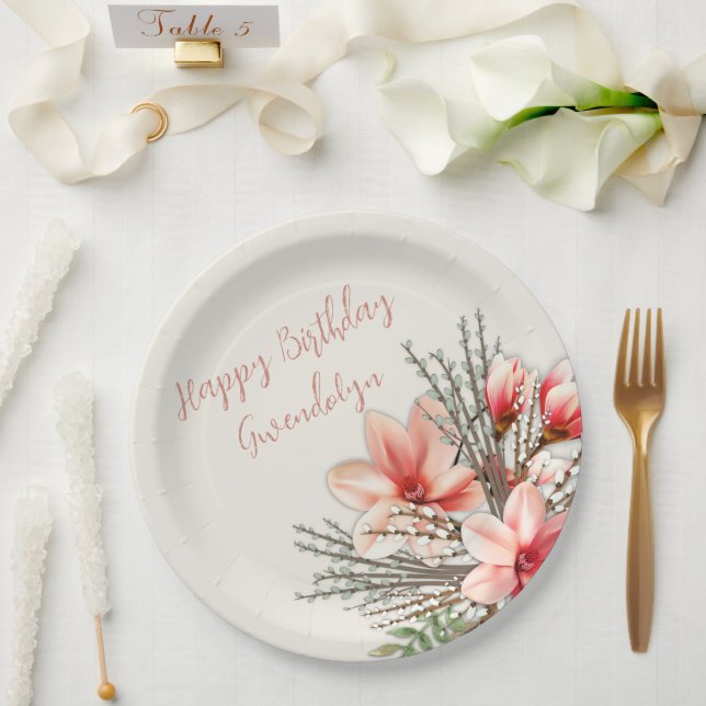 Prato De Papel Magnolia - Placas de Festa de aniversário Willow (Casamento)