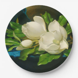 Prato De Papel Magnolias gigantes em um pano veludo azul (Heade)