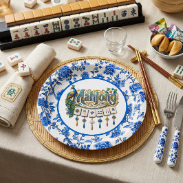 Prato De Papel Mahjong Azul de Chinoiserie 