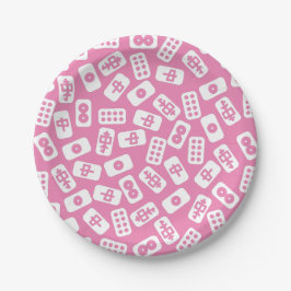Prato De Papel Mahjong azulejo branco a rosa