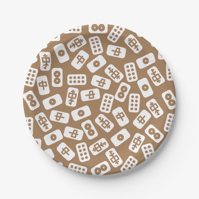 Prato De Papel Mahjong azulejo branco em castanho (Frente)