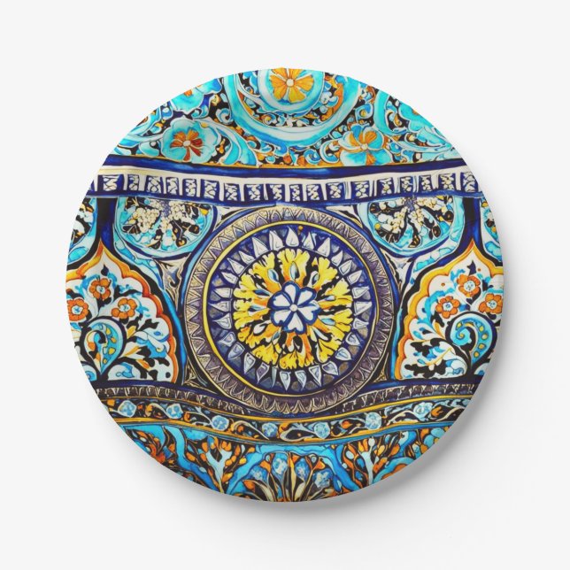 Prato De Papel Maiolica Floral espanhola italiana medieval (Frente)