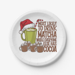 Prato De Papel Mais Propenso a Beber Matcha e Assistir Elf Natal