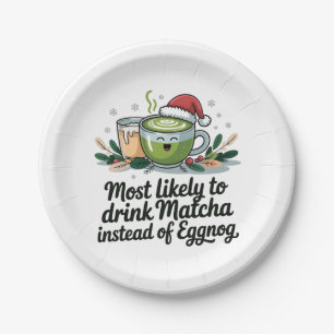 Prato De Papel Mais Propenso a Beber Matcha em vez de Eggnog no N