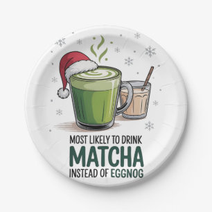 Prato De Papel Mais Propenso a Beber Matcha em vez de Eggnog no N