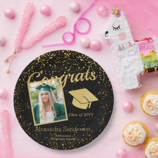 Prato De Papel Mais velho de Graduação Preto e Dourado Classe de