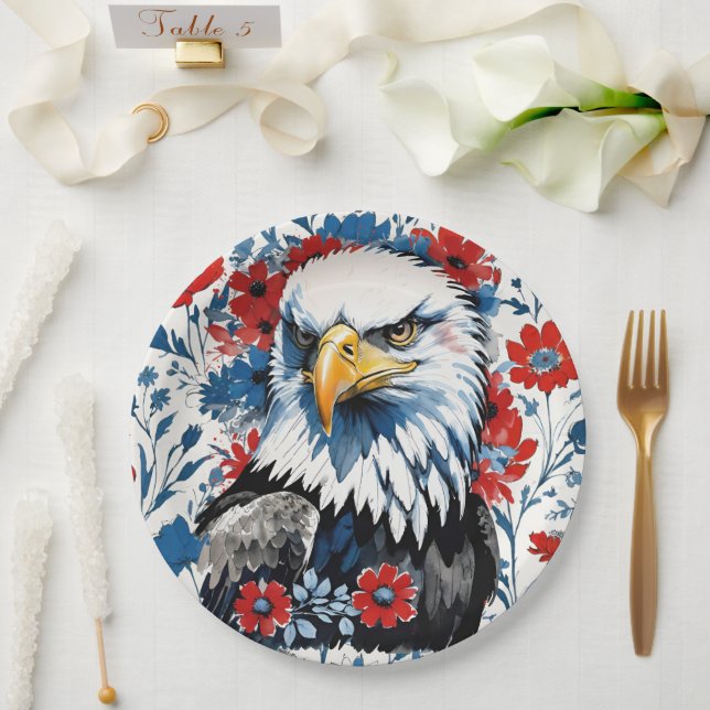 Prato De Papel Majexpressa americana Bald Eagle Floral (Casamento)