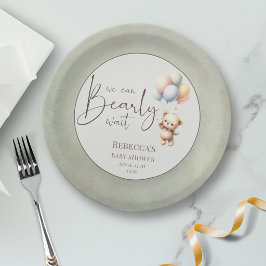 Prato De Papel Mal podemos esperar balão de urso fofo baby shower