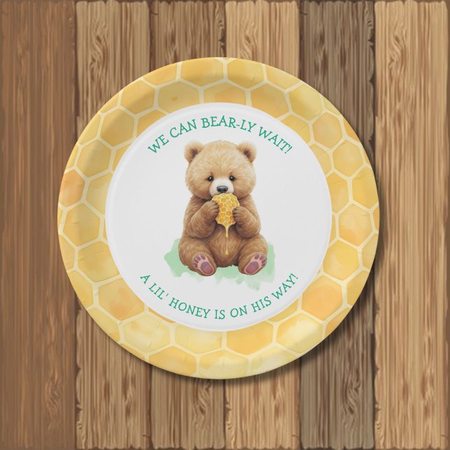 Prato De Papel Mal Podemos Esperar! Churrasco de Bebê do Urso e M (Criador carregado)