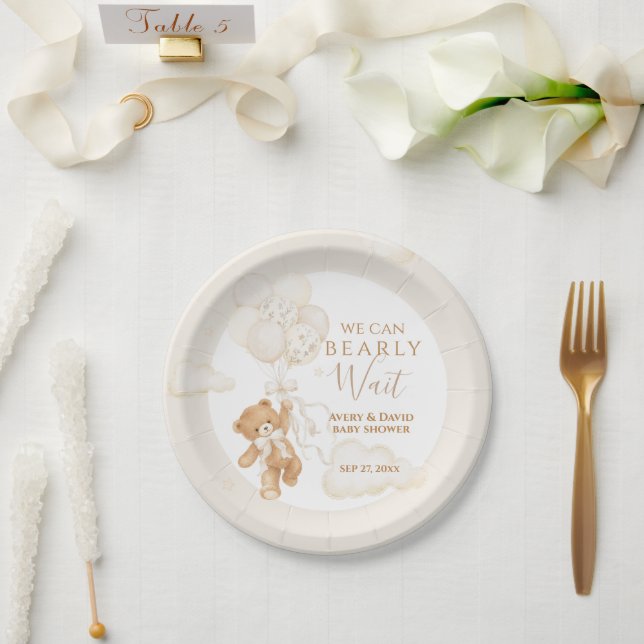 Prato De Papel Mal Podemos Esperar Chuveiro de Bebê Neutro (Casamento)