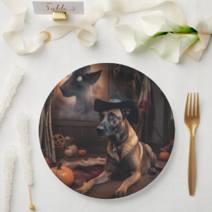 Prato De Papel Malinois Belgas Abóboras de Halloween Assustadoras