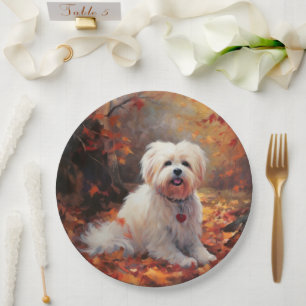 Prato De Papel Malti Tzu no outono Folhas caem inspiração