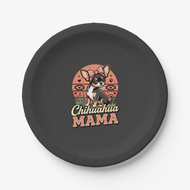 Prato De Papel Mamãe Chihuahua Fofa com Laço Mãe de Cachorro (Frente)