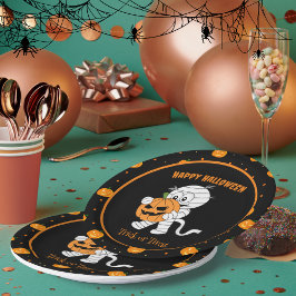 Prato De Papel Mamãe Engraçada Caminhando Com A Festa De Abóbora 