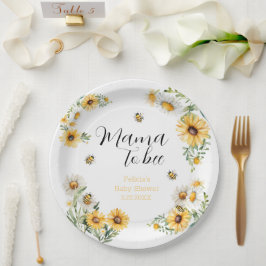 Prato De Papel Mamãe para a Abelha Flores Amarelas Chá de fraldas