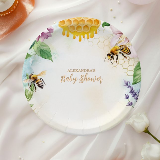 Prato De Papel Mamãe para Bee Wildflower Honeybee Chá de fraldas (Criador carregado)