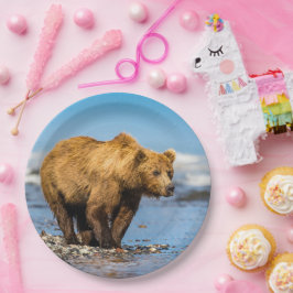 Prato De Papel Mamãe urso observando seus dois filhos