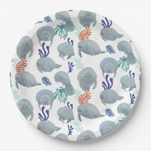 Prato De Papel Manateiras Bonitas Com Padrão De Bolhas - Branco