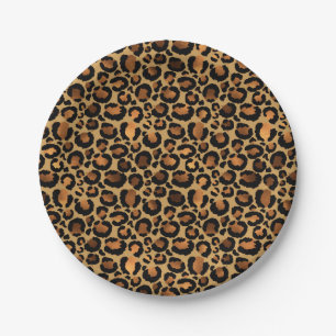 Prato De Papel Manchas de Leopardo Marrom Elegante Animal Selvage