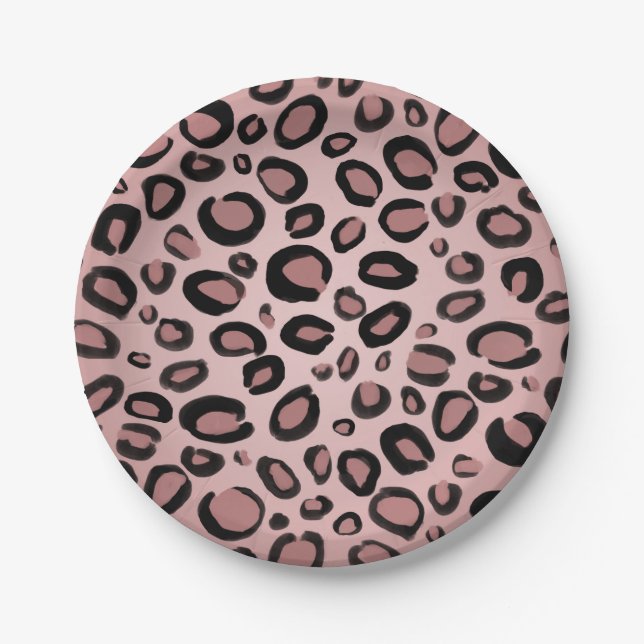Prato De Papel Manchas de Onça Leopardo Pintadas de Rosa e Preto (Frente)