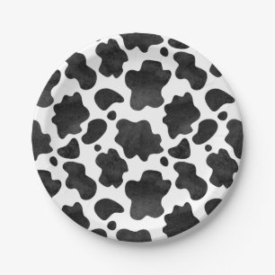 Prato De Papel Manchas de Vaca Padrão Impressão em Preto e Branco
