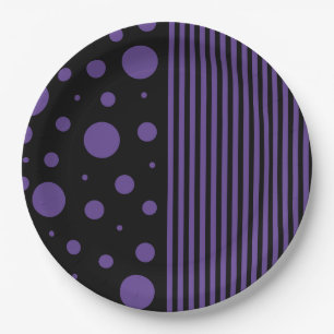 Prato De Papel Manchas e Listras em Roxo e Preto