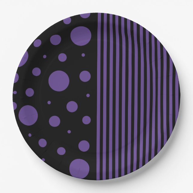 Prato De Papel Manchas e Listras em Roxo e Preto (Frente)