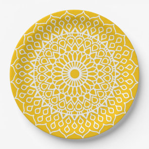 Prato De Papel Mandala Amarelo e Branco - Dans-lew no mel