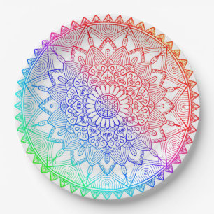 Prato De Papel Mandala Arco-íris