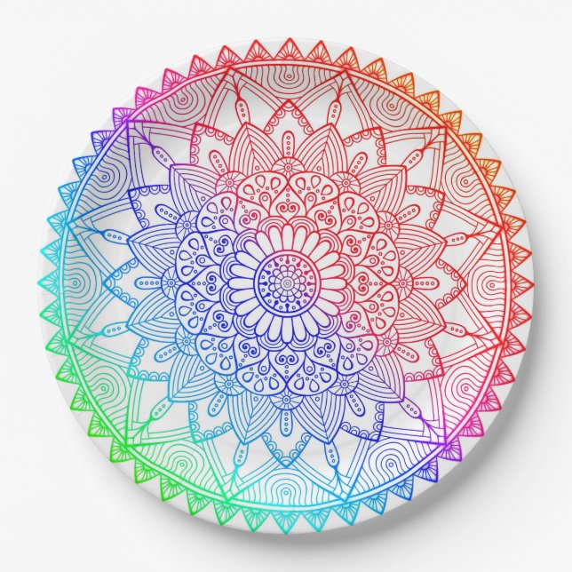 Prato De Papel Mandala Arco-íris (Frente)
