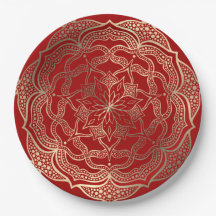 Mandala Art Boho Elegante Dourado Natal Vermelho N
