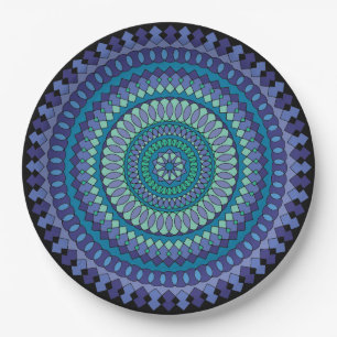Prato De Papel Mandala Blue e Green Party