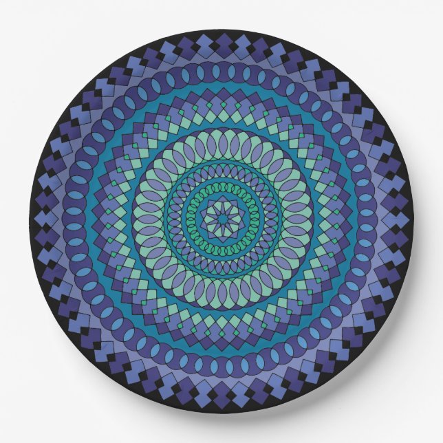 Prato De Papel Mandala Blue e Green Party Paper Placas (Frente)