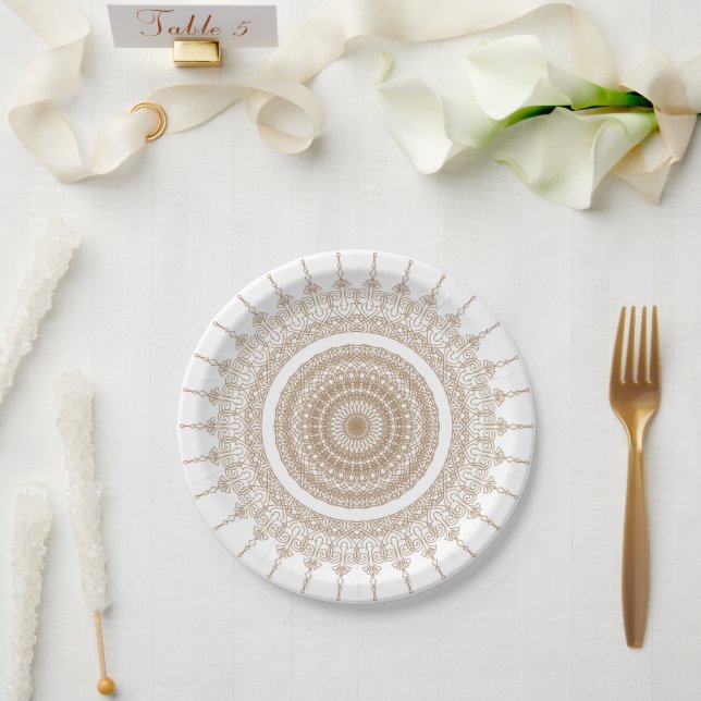 Prato De Papel Mandala Bohemian White (Casamento)