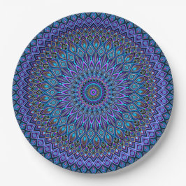 Prato De Papel Mandala Boho Blue Teal Purple Peacock Vibrante