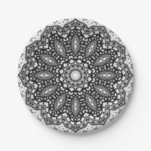 Prato De Papel Mandala branca preta, caleidoscópio, ornamento red