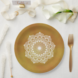 Prato De Papel Mandala Branco em Fundo Dourado