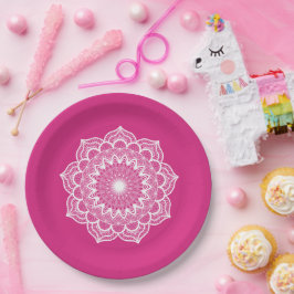 Prato De Papel Mandala Branco em Fundo Rosa
