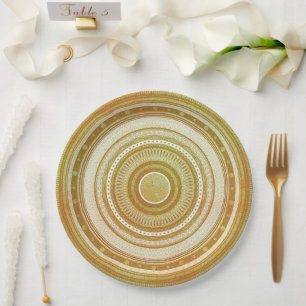 Prato De Papel Mandala Dourado e Brilhante