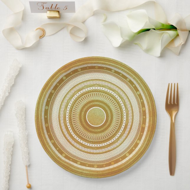 Prato De Papel Mandala Dourado e Brilhante (Casamento)
