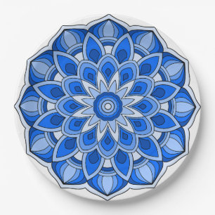 Prato De Papel Mandala em papel azul