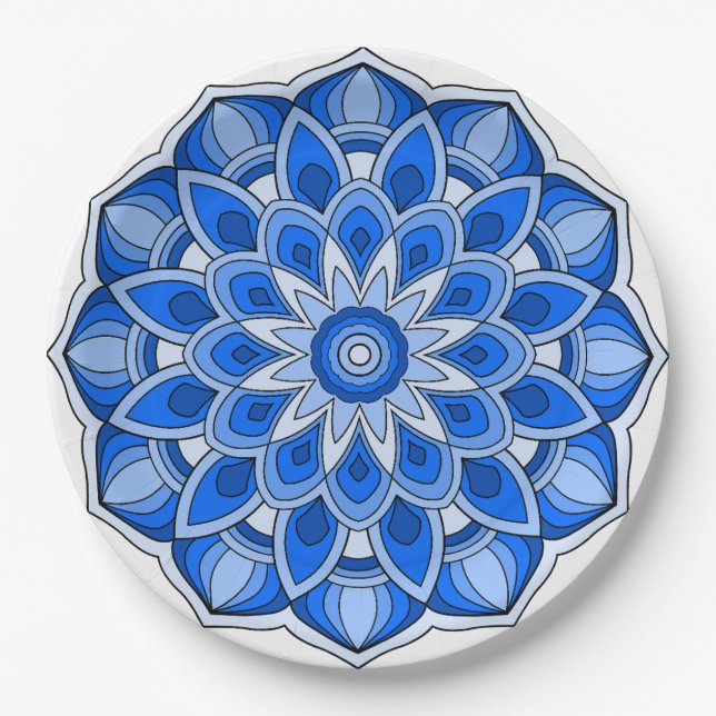 Prato De Papel Mandala em papel azul (Frente)