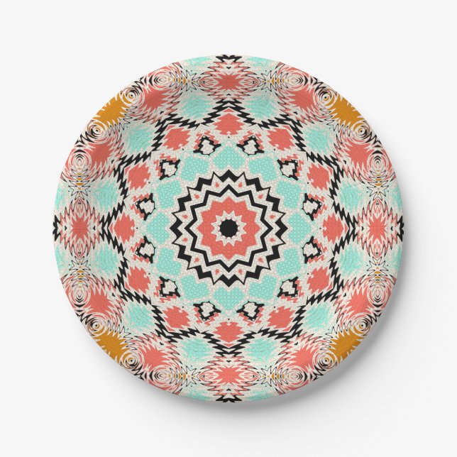 Prato De Papel Mandala geométrica circular abstrato sem costura (Frente)