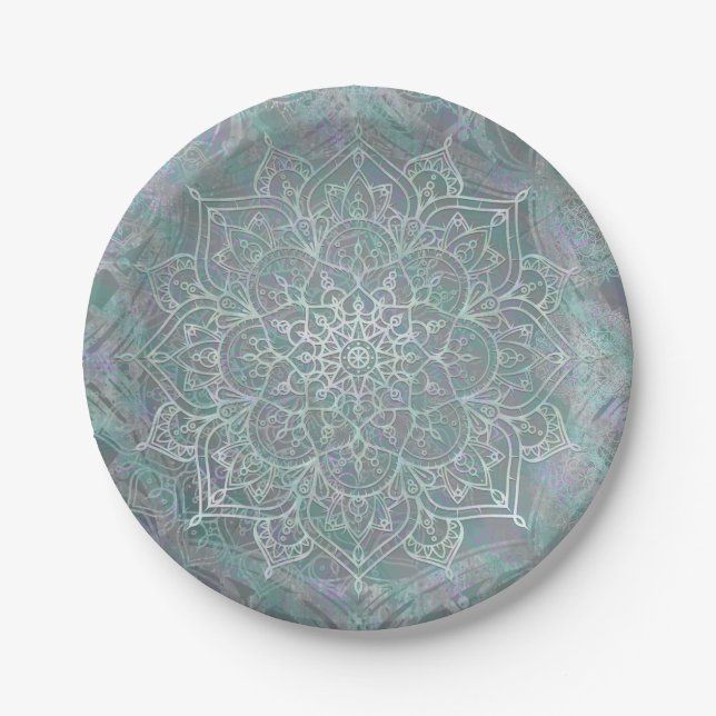 Prato De Papel Mandala Iridescente Boho Chic (Frente)