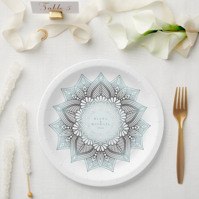 Prato De Papel Mandala Lace Wedding Lt. Blue ID968 (Casamento)