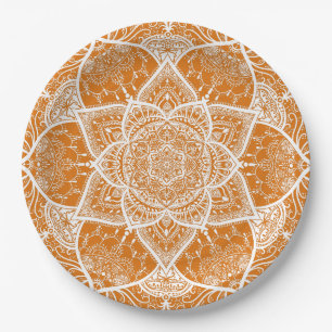 Prato De Papel Mandala Laranja e Branca - Loergann em Pumpkin
